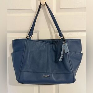 COACH Large Park Leather Carrie Tote Handbag, Baltic Blue, EUC